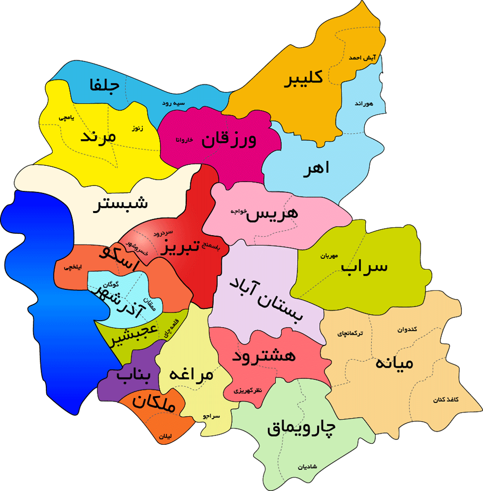 نقشه آذربایجان شرقی